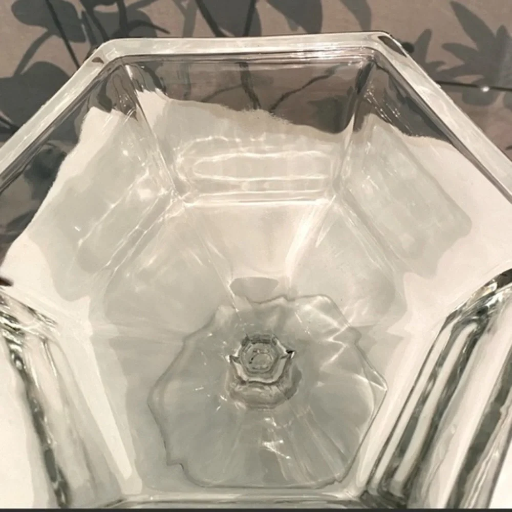 NWOT 8” Candy Pedestal Dish w Lid Cover Hexagonal‎ - Pressed Clear Crystal Glass